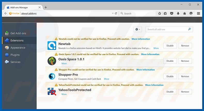 Suppression des extensions reliées à yoursites123.com dans Mozilla Firefox 