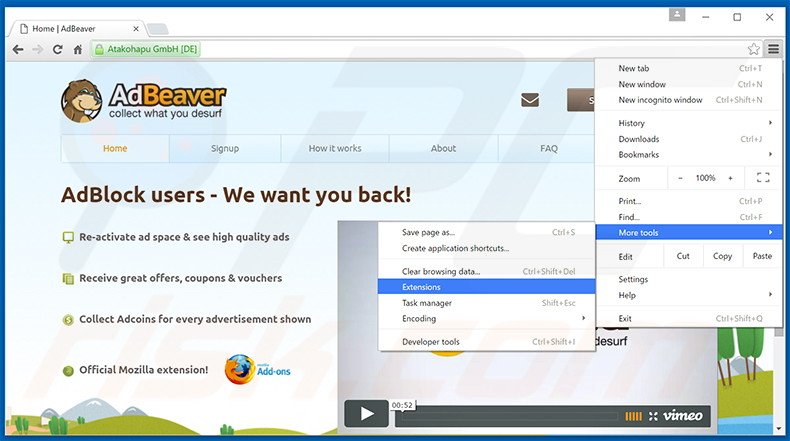 Suppression des publicités AdBeaver dans Google Chrome étape 1