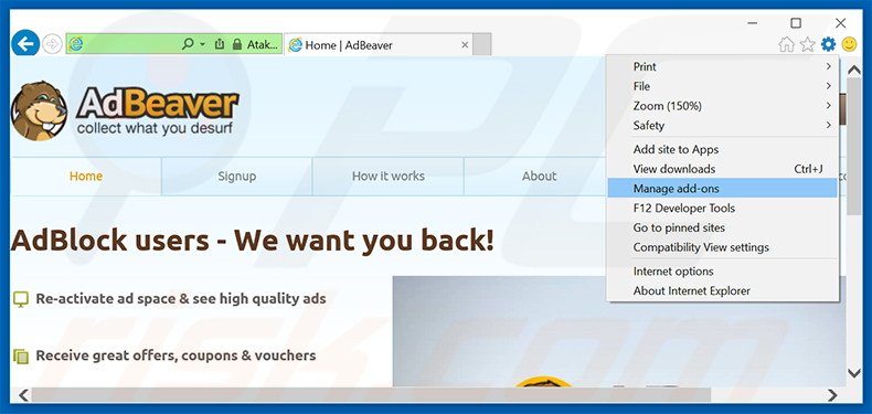 Suppression des publicités AdBeaver dans Internet Explorer étape 1