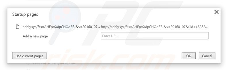Suppression de la page d'accueil d'addg.xyz dans Google Chrome 
