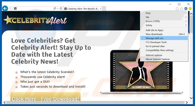 Suppression des publicités Celebrity Alert dans Internet Explorer étape 1