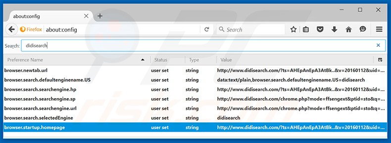 Suppression du moteur de recherche par défaut de didisearch.com dans Mozilla Firefox 