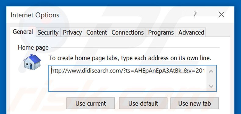 Suppression de la page d'accueil de didisearch.com dans Internet Explorer 