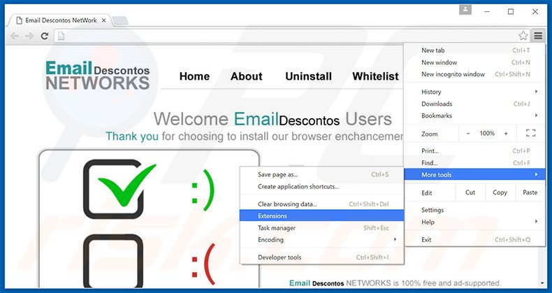 Suppression des publicités Email Descontos dans Google Chrome étape 1