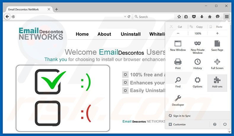 Suppression des publicités Email Descontos dans Mozilla Firefox étape 1