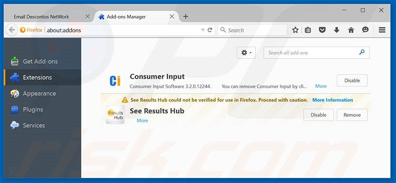 Suppression des publicités Email Descontos dans Mozilla Firefox étape 2