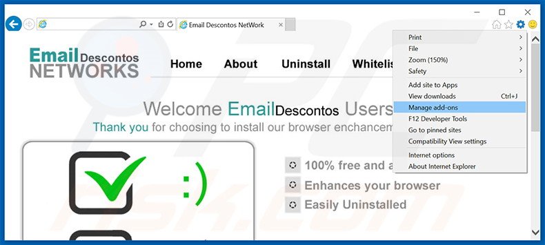 Suppression des publicités Email Descontos dans Internet Explorer étape 1