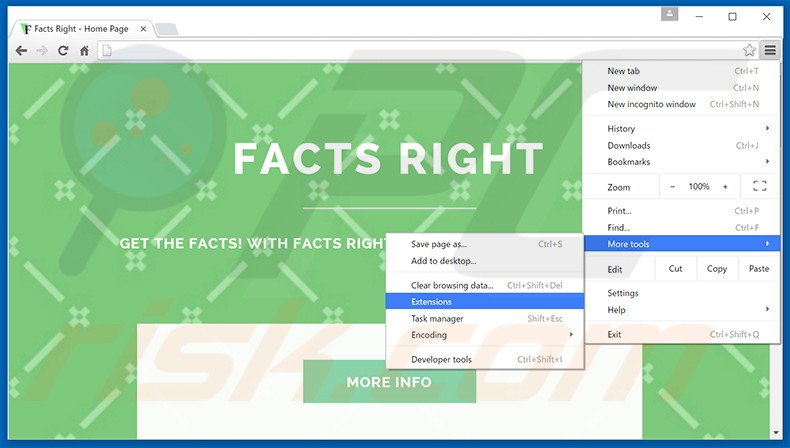 Suppression des publicités Facts Right dans Google Chrome étape 1