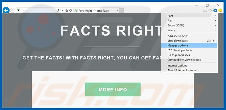 Suppression des publicités Facts Right dans Internet Explorer étape 1