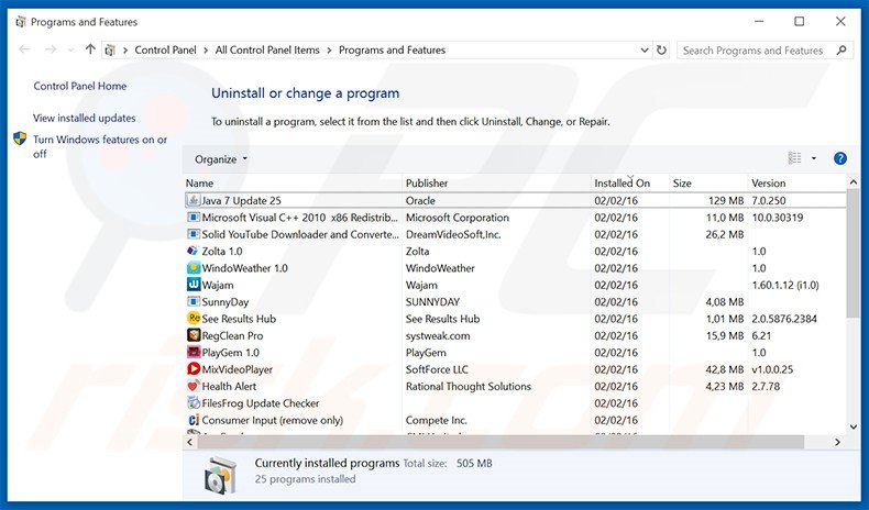 Désinstallation du logiciel de publicité Facts Right via le Panneau de Configuration