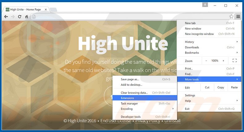 Suppression des publicités High Unite dans Google Chrome étape 1