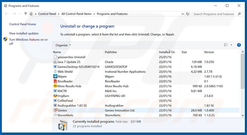 Désinstallation du logiciel de publicité High Unite via le Panneau de Configuration