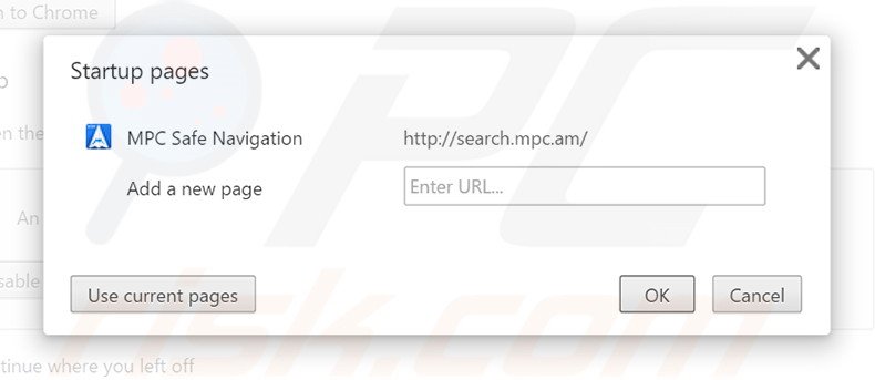 Suppression de la page d'accueil de search.mpc.an dans Google Chrome 