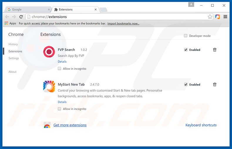 Suppression des extensions reliées à newsearch123.com dans Google Chrome 