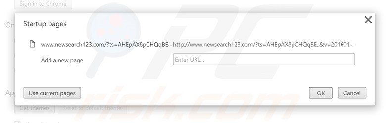 Suppression de la page d'accueil de newsearch123.com dans Google Chrome 