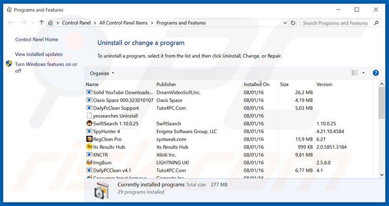 Désinstallation du pirate de navigateur newsearch123.com via le Panneau de Configuration