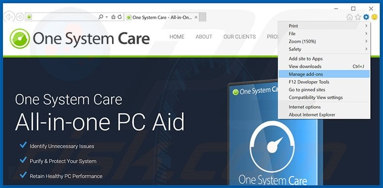 Suppression des publicités One System Care dans Internet Explorer étape 1