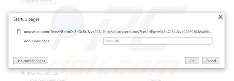Suppression de la page d'accueil d'ooxxsearch.com dans Google Chrome 