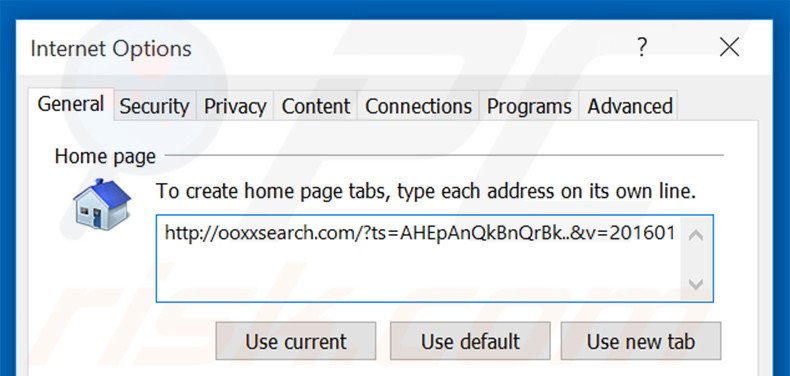 Suppression de la page d'accueil d'ooxxsearch.com dans Internet Explorer 