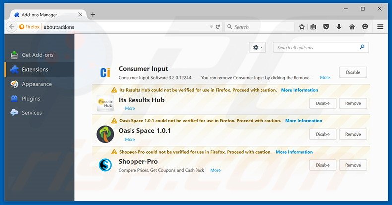 Suppression des extensions reliées à search.ozipcompression.com dans Mozilla Firefox 
