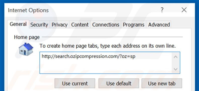 Suppression de la page d'accueil de search.ozipcompression.com dans Internet Explorer 