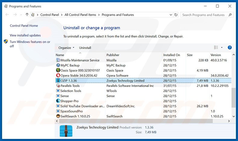 Désinstallation du pirate de navigateur search.ozipcompression.com via le Panneau de Configuration