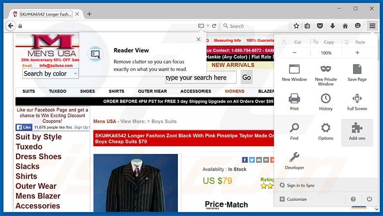 Suppression des publicités RightTopDeals dans Mozilla Firefox étape 1
