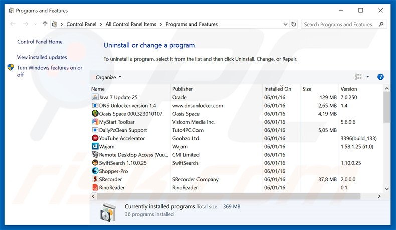 Désinstallation du logiciel de publicité RightTopDeals via le Panneau de Configuration