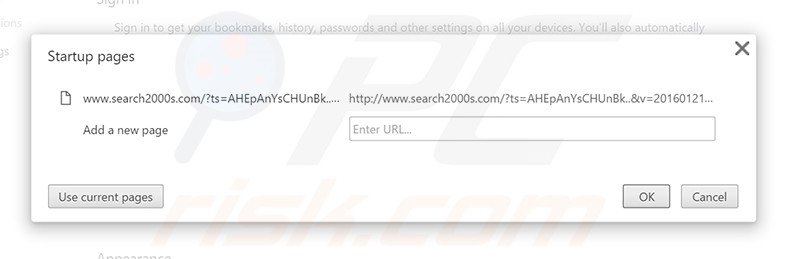 Suppression de la page d'accueil de search2000s.com dans Google Chrome