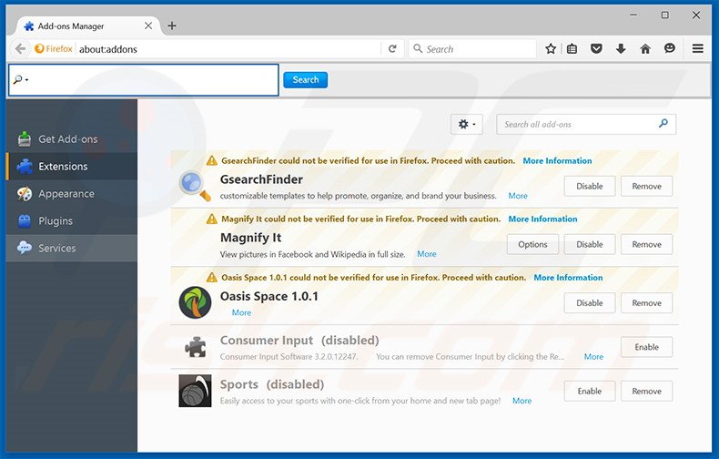 Suppression des extensions reliées à search2000s.com dans Mozilla Firefox 