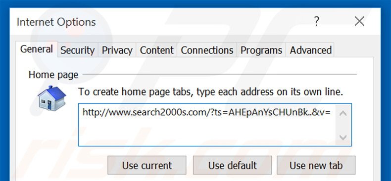 Suppression de la page d'accueil de search2000s.com dans Internet Explorer 