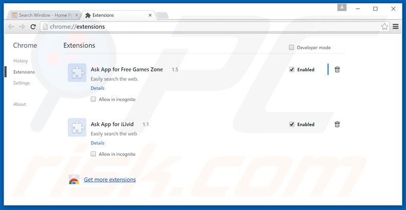 Suppression des publicités Search Window dans Google Chrome étape 2