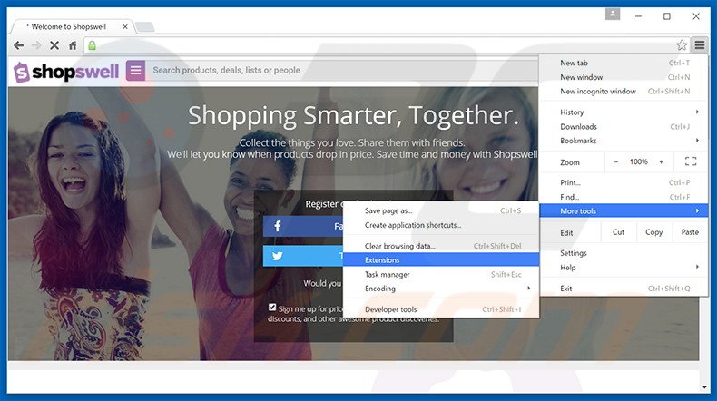 Suppression des publicités Shopswell dans Google Chrome étape 1