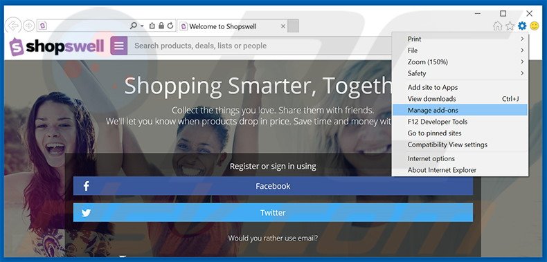 Suppression des publicités Shopswell dans Internet Explorer étape 1
