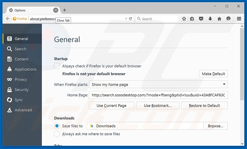 Suppression de la page d'accueil des earch.sosodesktop.com dans Mozilla Firefox 