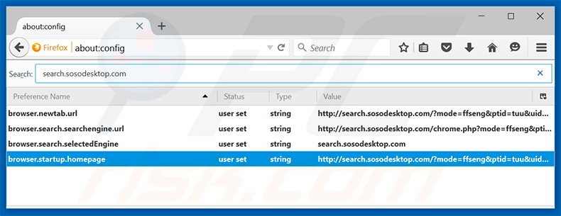 Suppression du moteur de recherche par défaut de search.sosodesktop.com dans Mozilla Firefox 