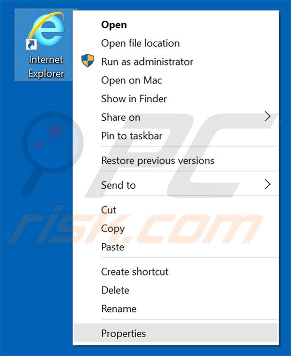 Suppression du raccourci cible de search.sosodesktop.com dans Internet Explorer étape 1