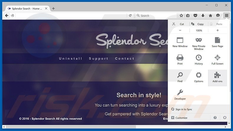 Suppression des publicités Splendor Search dans Mozilla Firefox étape 1