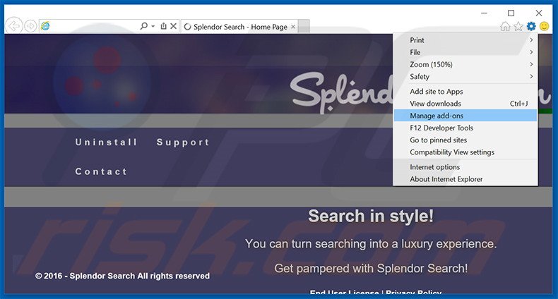Suppression des publicités Splendor Search dans Internet Explorer étape 1