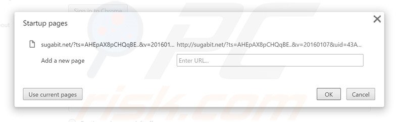 Suppression de la page d'accueil de sugabit.net dans Google Chrome 