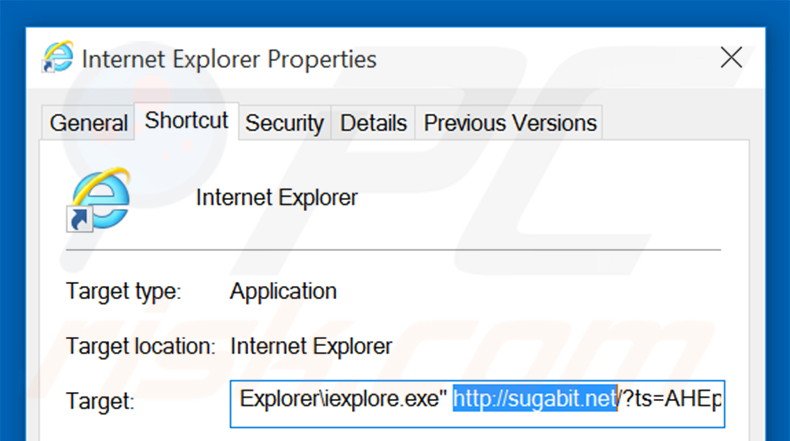 Suppression du raccourci cible de sugabit.net dans Internet Explorer étape 2