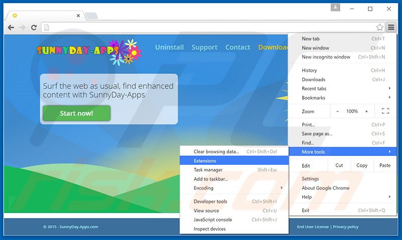 Suppression des publicités SunnyDay-Apps dans Google Chrome étape 1