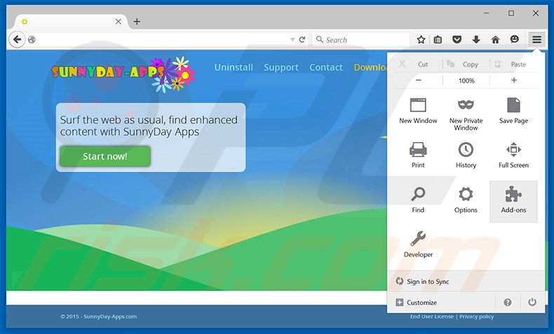 Suppression des publicités SunnyDay-Apps dans Mozilla Firefox étape 1