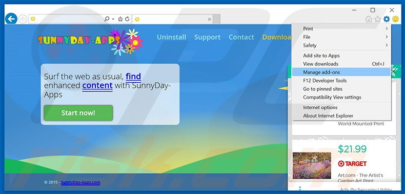 Suppression des publicités SunnyDay-Apps dans Internet Explorer étape 1