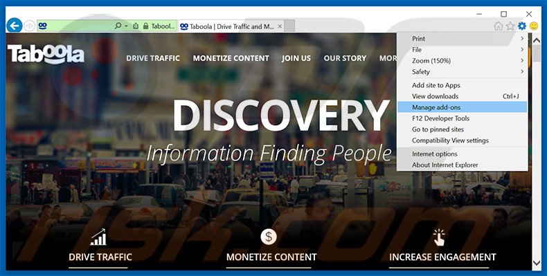 Suppression des publicités Taboola dans Internet Explorer étape 1