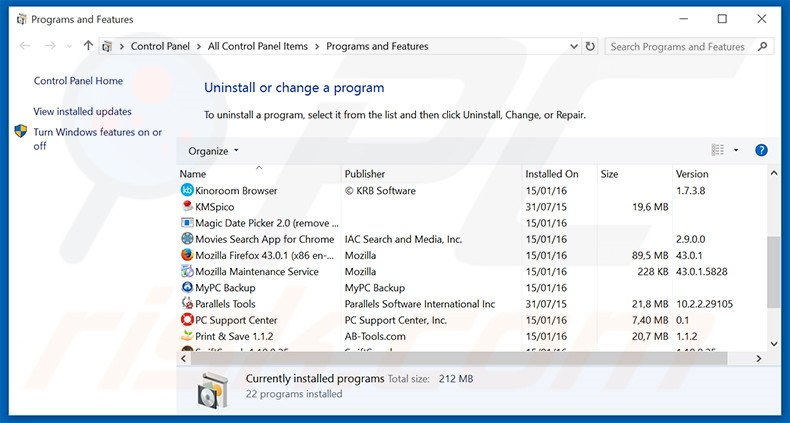 Désinstallation du logiciel de publicité Taboola via le Panneau de Configuration