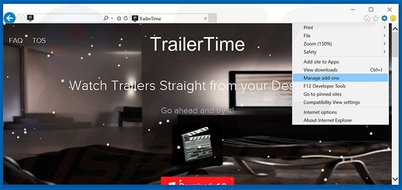 Suppression des publicités TrailerTime dans Internet Explorer étape 1