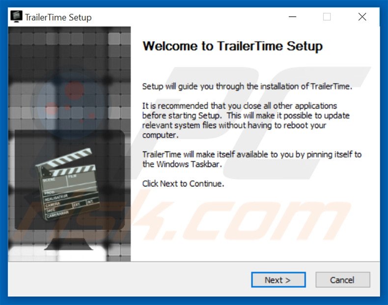 Configuration officielle de l'installation du logiciel de publicité TrailerTime 