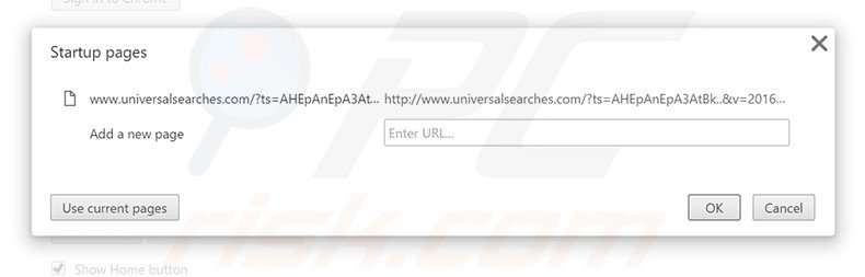 Suppression de la page d'accueil d'universalsearches.com dans Google Chrome 