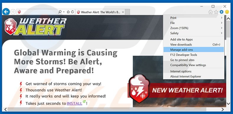 Suppression des publicités Weather Alert dans Internet Explorer étape 1